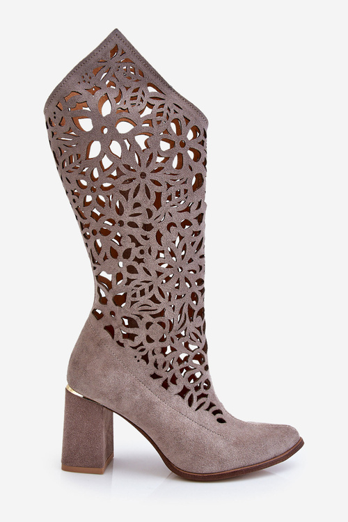 Suede Openwork Boots Lewski Shoes 3234 Cappuccino