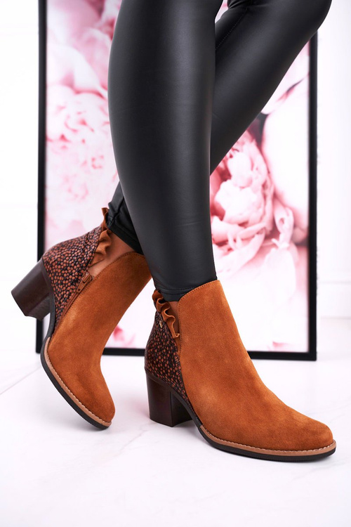 Dámské Kotníkové Boty na Podpatku Kožené Maciejka Camel 04833-43