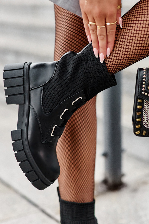 Workery Botky S Plochou Podrážkou Se Zástěrou Černé Inogoi