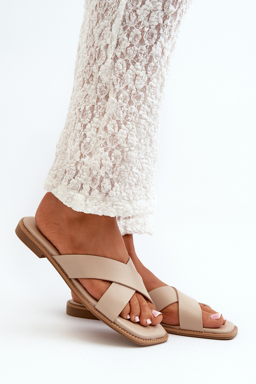 Dámske sandále na plochej podrážke z eko kože S.Barski KV27-002 Bežové