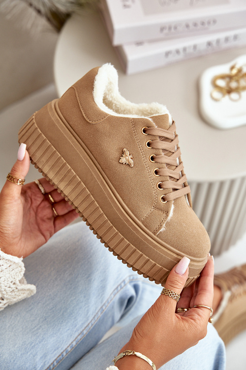 Dámské Sneakersy Zateplené Na Masivní Podešvi Se Zlatým Detalem Hnědé Lotira