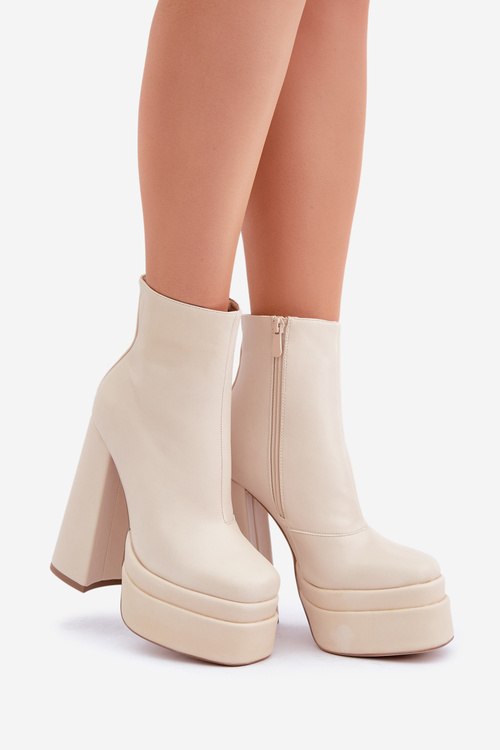 Čižmy Na Masívnej Platforme A Opätku Zateplené Svetlo Béžové Selahra