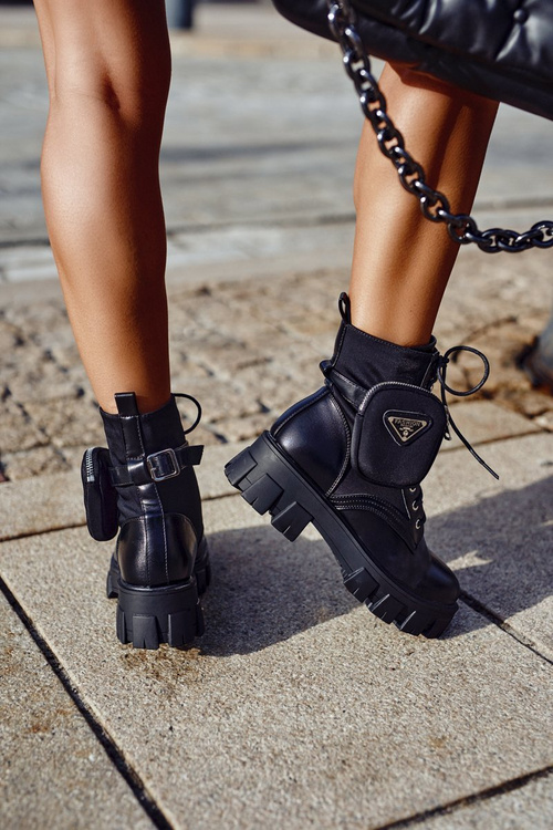 Dámské Kotníkové Boty na platformě s kabelkou Černé Tension