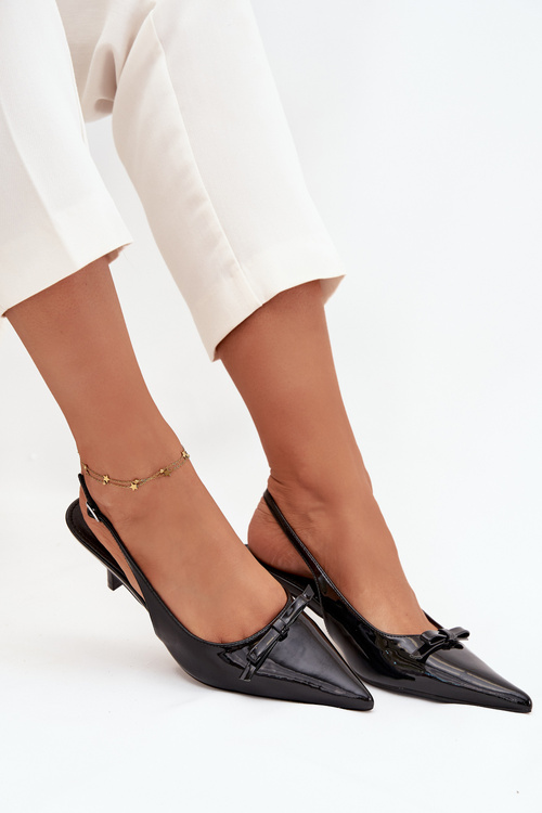 Lakované lodičky na podpätku s mašličkou Čierne Olvena