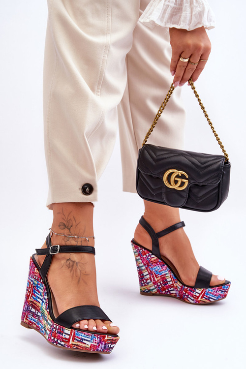 Dámské Sandály Na Barevném Klínu Černá Malibu