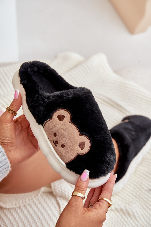 Futrové Pantofle Dámské Medvídci Černé Firedi