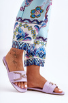 Dámske klasické flip -flops s fialovou pôsobivou dekoráciou