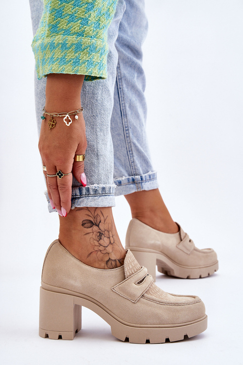 Semišové boty na podpatku a platformě Světle béžová Arabell