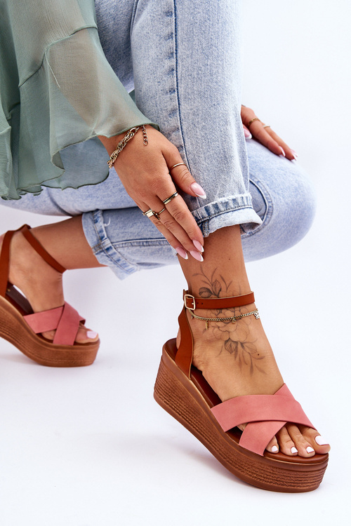 Dámské pohodlné sandály na klínu hnědo-růžové Laurie