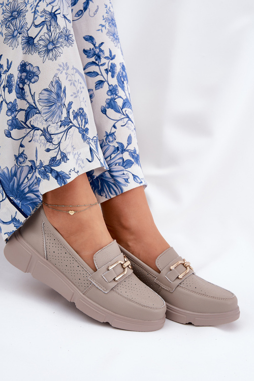 Dámské Kožené Mokasíny se Zlatým Detalem Ciemnobeżowe Vinceza 88007