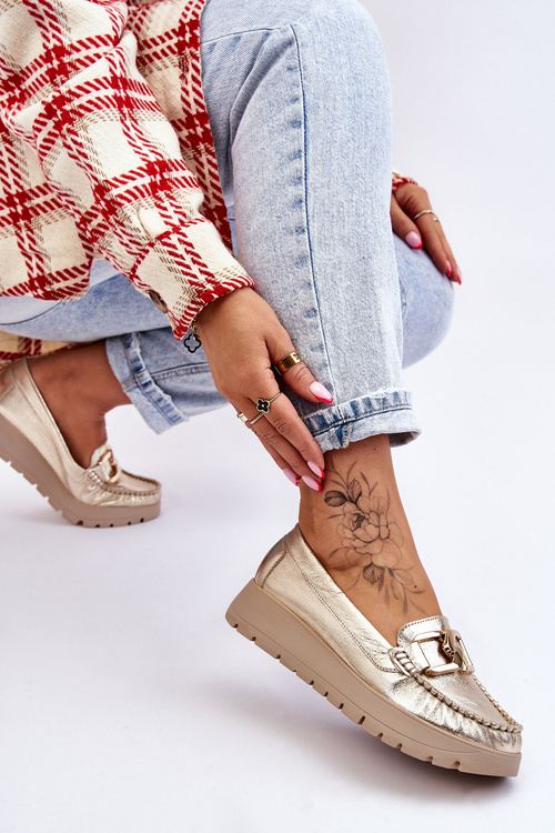 Zazoo 10141 Kožené Mokasíny na Platformě s Ozdobou Zlaté