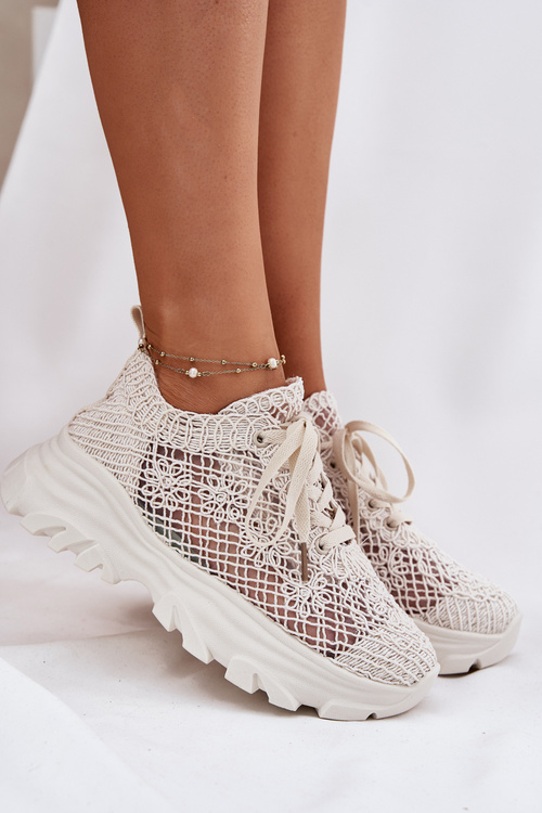 Dámske Tenisky S Háčkovaným Svrškom Béžové Jelhiris