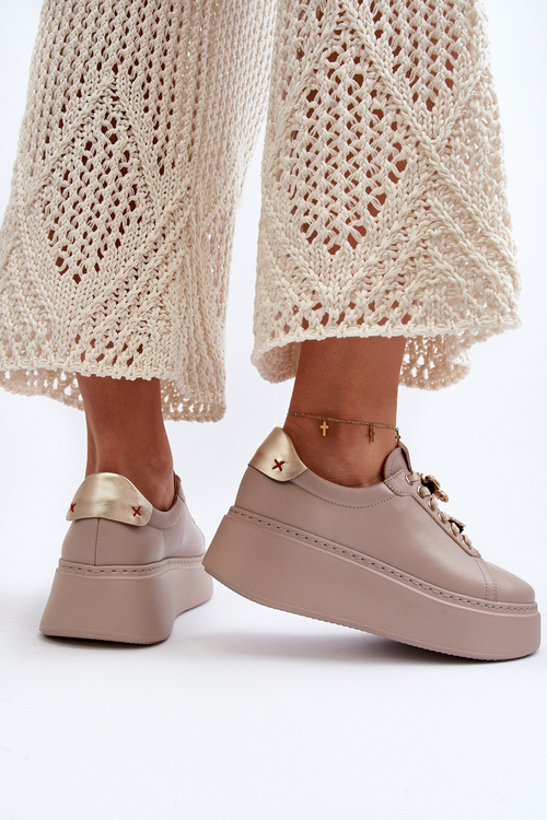 Dámské kožené tenisky s ozdobami CheBello 4292 béžové