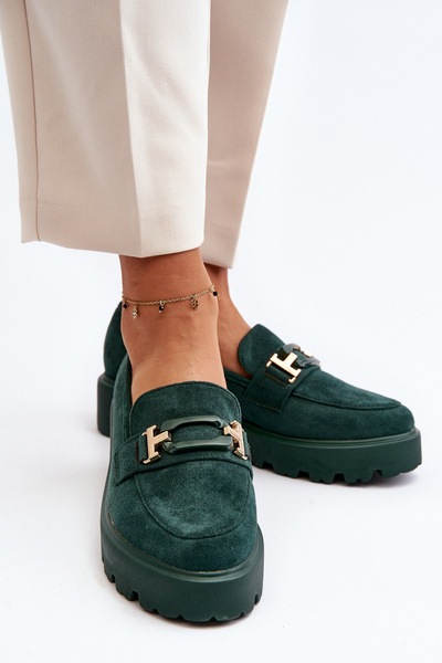 Semišové klasické mokasíny s okrajmi zelenú Averil