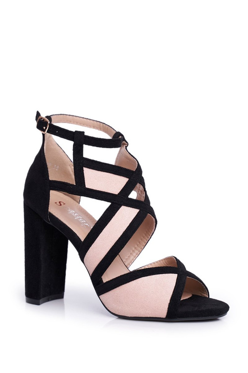 Semišové sandále na čiernom a ružovom post Emolly