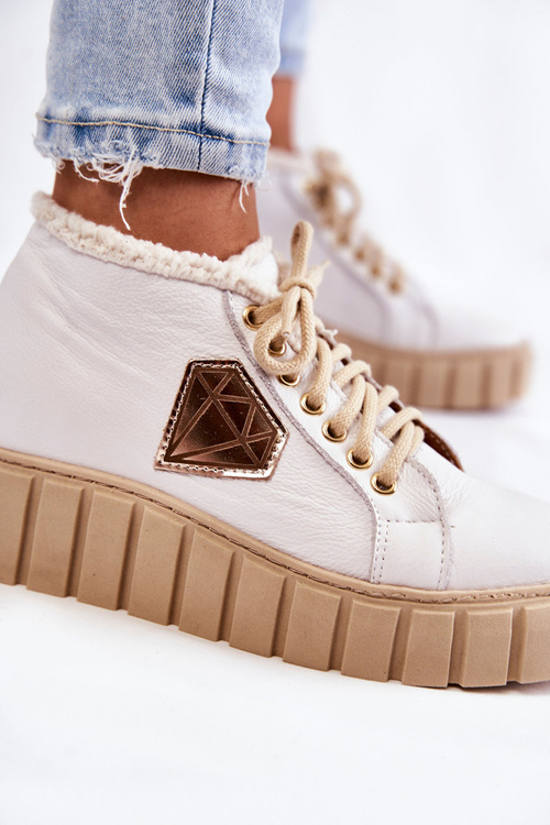 Kožené sportovní boty vázané bílé Lewski Shoes 3252 / N