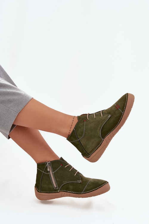 Kožené dámské polobotky s prošitím na zip Artiker 57C2119 zelené