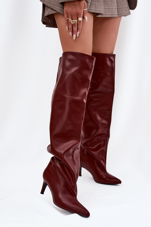 Dámske čižmy na ihly bez zapínania bordó Mavilla