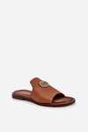 Elegantné Dámske Kožené Pantofle S Dekoráciou Zazoo 3008 Camel
