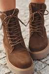 Semišové dámske pracovné čižmy s šnúrkami Big Star SS274792 hnedé