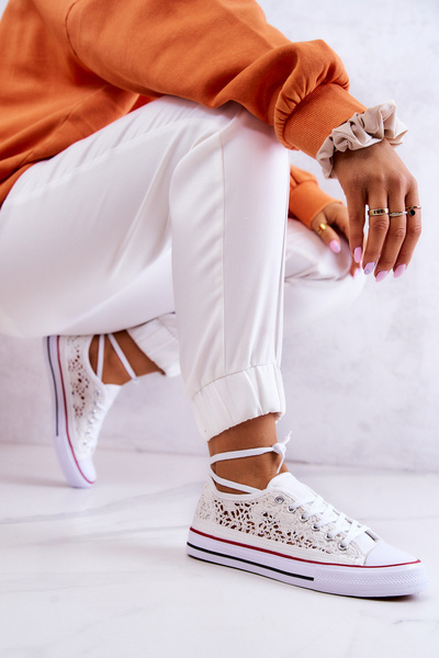 Dámské látkové tenisky s prolamováním Bíle Venture