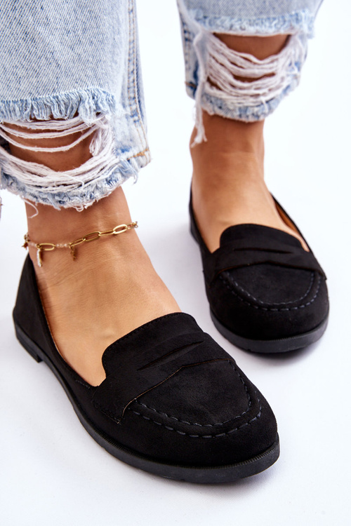 Pohodlné semišové dámske čierne mokasíry