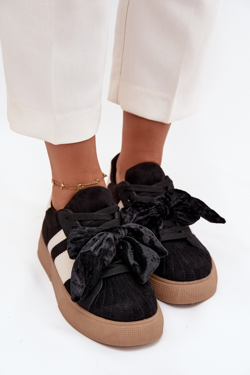 Dámske tenisky s semišovou mašľou čierne Ashlyn