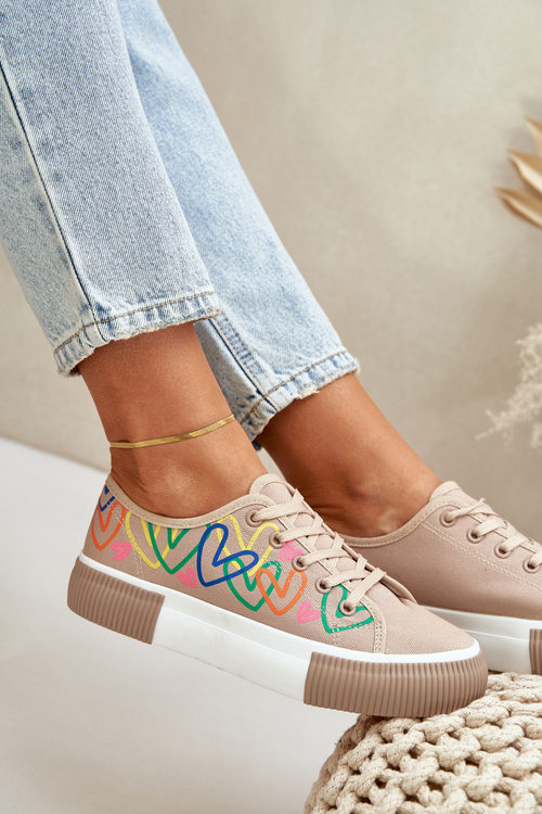 Dámské Tenisky Srdce Tmavě Béžové Fonirea