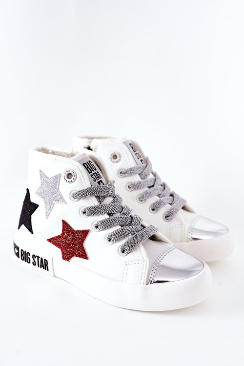 Detské vysoké tenisky s veľkou hviezdou II374029 biely posúvač
