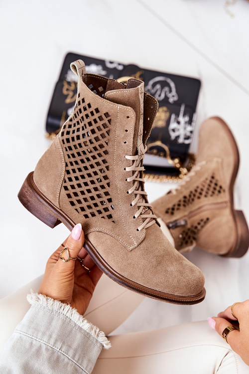 Prolamované Semisove boty se zavazováním béžový Nicole 2696