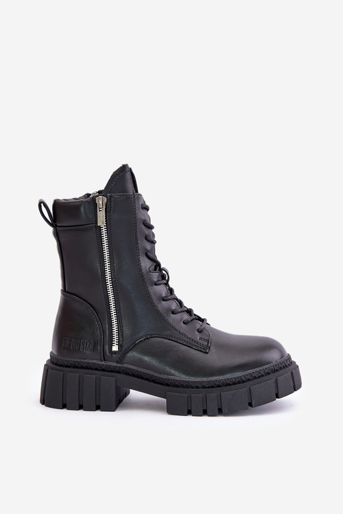 Zateplené Boty Workerky Dámske Z Eko Kože Big Star MM274578 Čierne