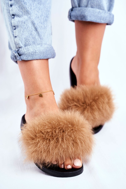 Dámské Nazouváky s přírodni Kožešinou Camel Bushido