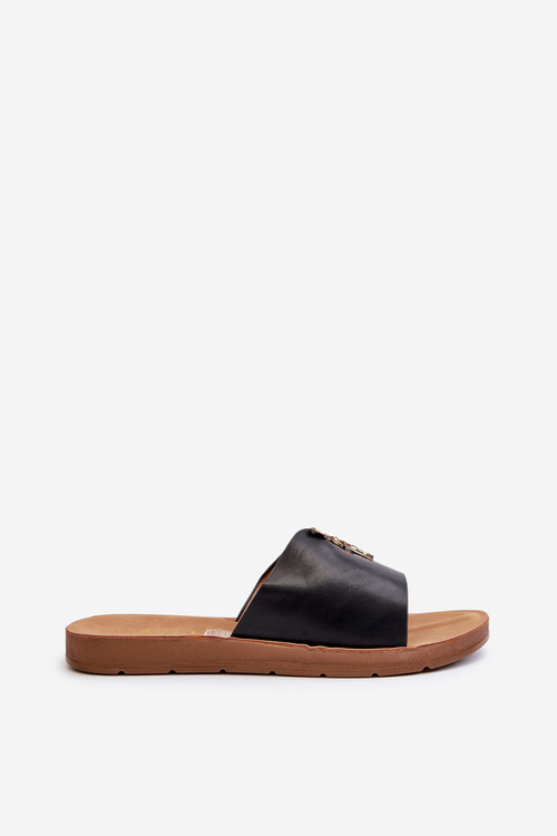 Dámské sandály na ploché podrážce s ozdobou z ekokože Černé Makia