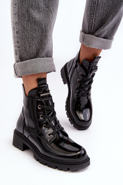 Lakové dámské boty na zip SBarski HY93-91 Černé