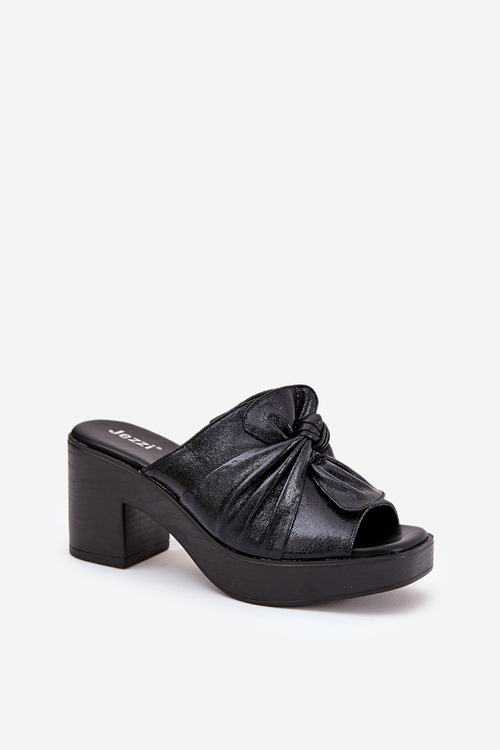 Dámské Sandály Na Podpatku Z Eko Kůže Černé Kikilla