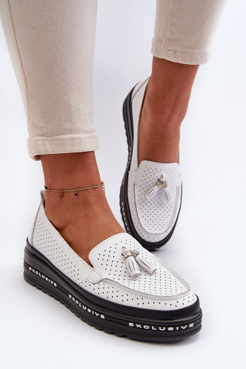 Biele dámske kožené mokasíny na platforme Assetnima
