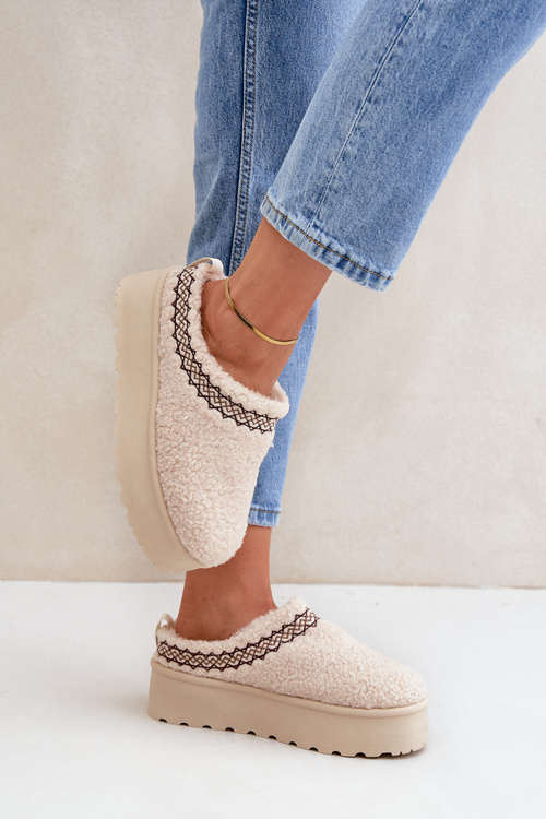 Snehule Papuče Na Platforme S Kožušinou Typu Baránok Svetlo Béžové Leaniella
