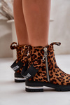 Zateplené dámské boty se zipem leopardí hnědé Calvaro