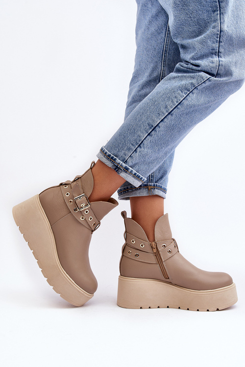 Dámske kožené topánky na klinovej plošine s béžovými pruhmi Zazoo 1752
