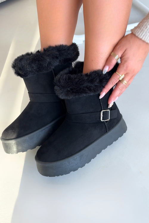 Dámske snehule na platforme s prackou a umelou kožou Czarne Jesella