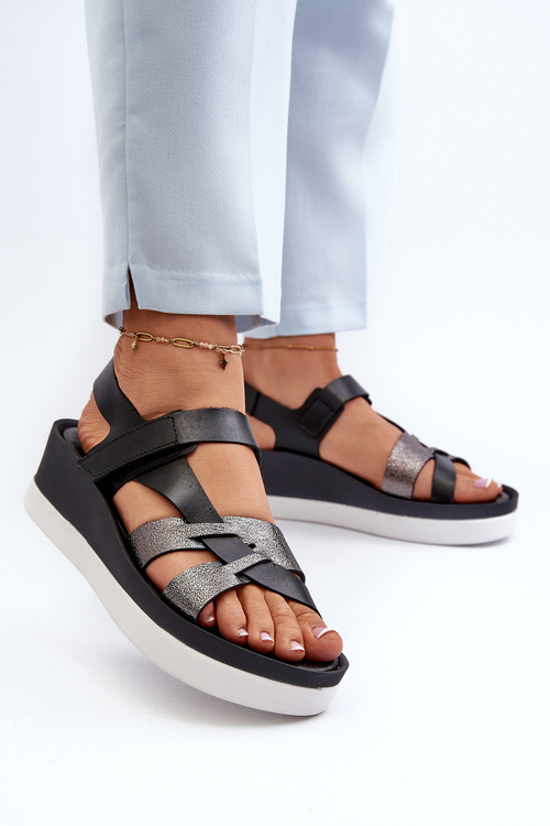 Zazoo 40397 Dámské Kožené Sandály na Platformě Černé