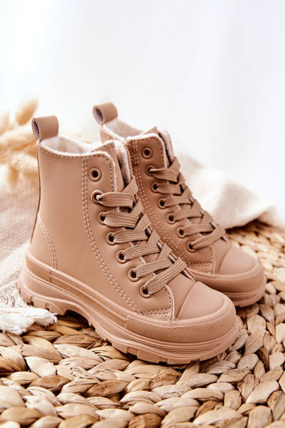 Dětské Kožené Zateplené Tenisky Béžové Bomi