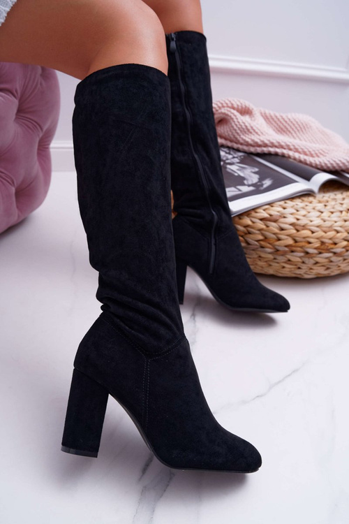 Dámske topánky na koleno post čierne ortuť