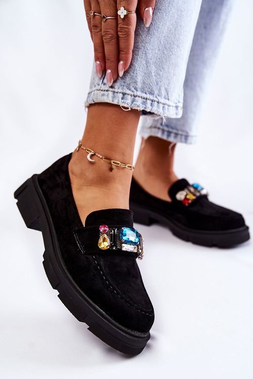 Dámske semišové topánky s dekoráciou čierny Karlott