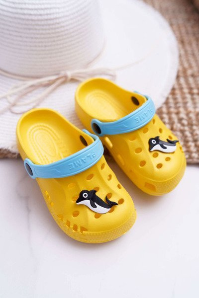 Detské flip -flops žlté kroky s delfínom