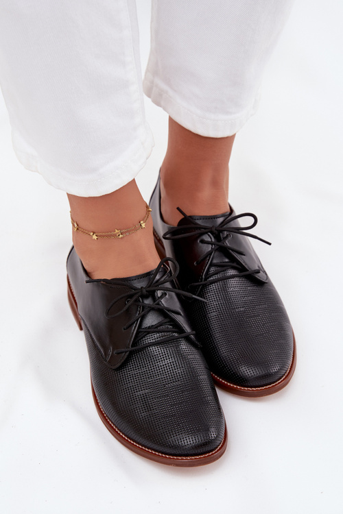 Dámske kožené elegantné šnurovacie topánky Zazoo 4238 Čierne