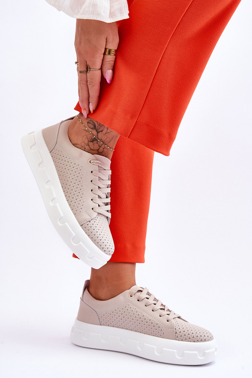 Kožené Sportovní Boty Na Robustní Platformě Béžové Montigo