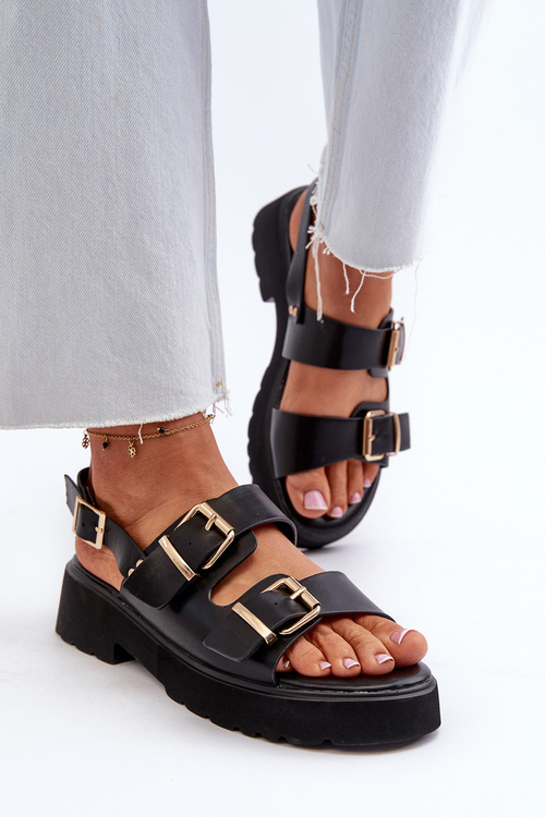 Dámske sandále s prepojkami z eko kože čierne Konanttia