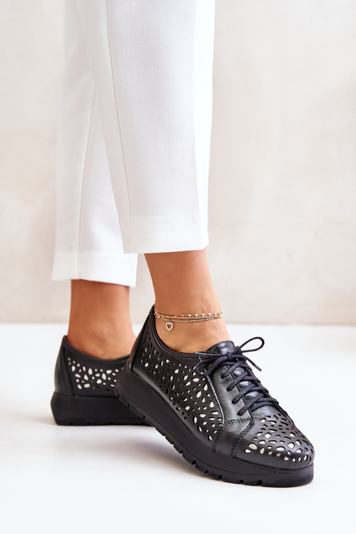 Zazoo 2973 Kožené Polobotky Na Platformě S Děrováním Černé