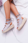 Dámske sandále na platforme s čipkou Espadril -up Grey Grands